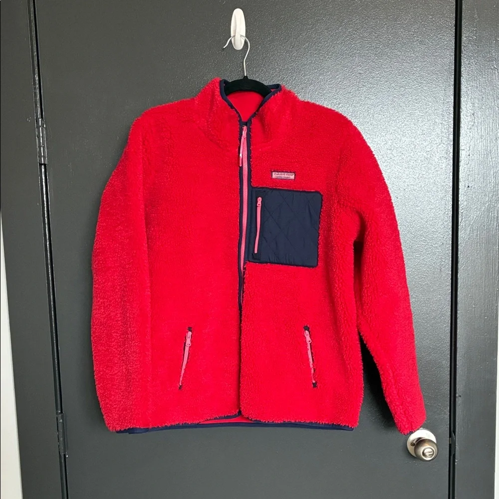 NWT Vineyard Vines Men’s Colorblock Harbor Fleece Jacket Red Velvet Sz M - Picture 2 of 7
